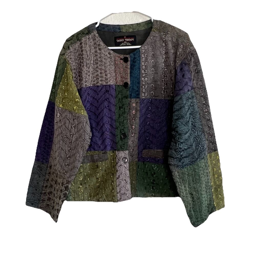 Sacred Threads M/L Patchwork Mixed Print Boho Hip… - image 1